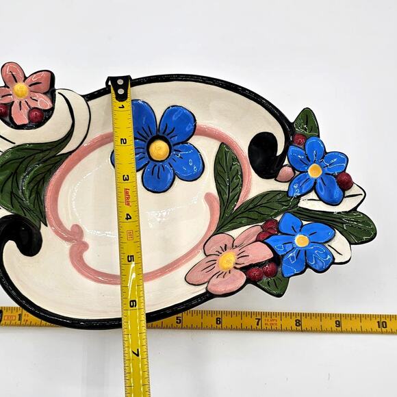 Vintage Hand Painted Ceramic Footed Bowl-Holland Floral Mold-Retro Home Decor - Picture 8 of 10